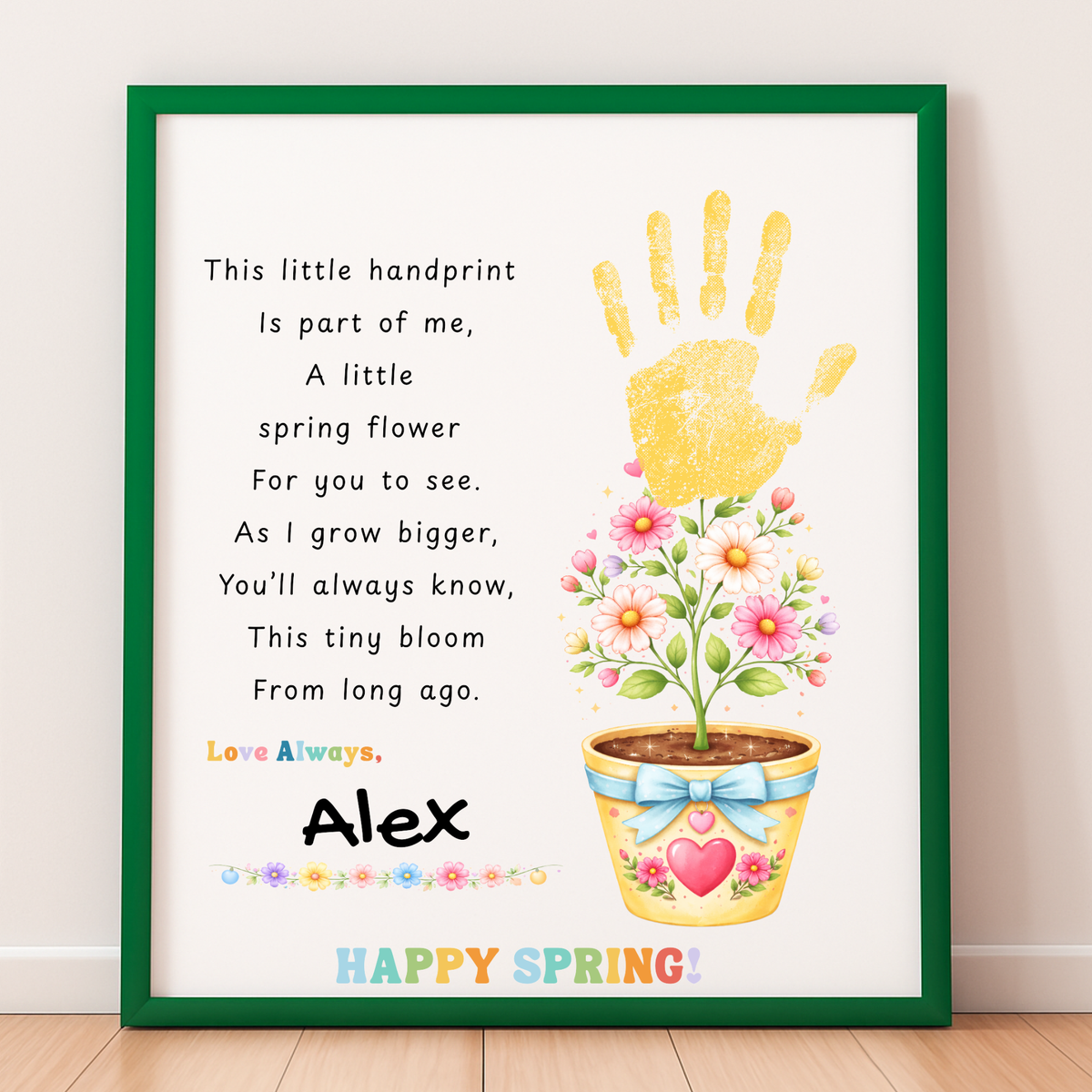 Spring Handprint Flower Craft Printable | Personalized Keepsake Poem Activity | Preschool Spring Art Gift | Kids Flower Pot Handprint PDF