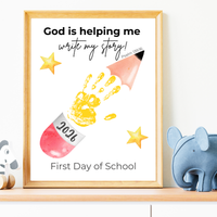 Christian First Day of School Handprint Craft Printable | God is Helping Me Write My Story | Psalm 139:16 Keepsake | Back to School PDF