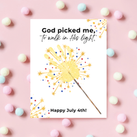 God Picked Me to Walk in His Light Handprint Craft Printable | Christian 4th of July Keepsake | Faith-Based Independence Day Activity
