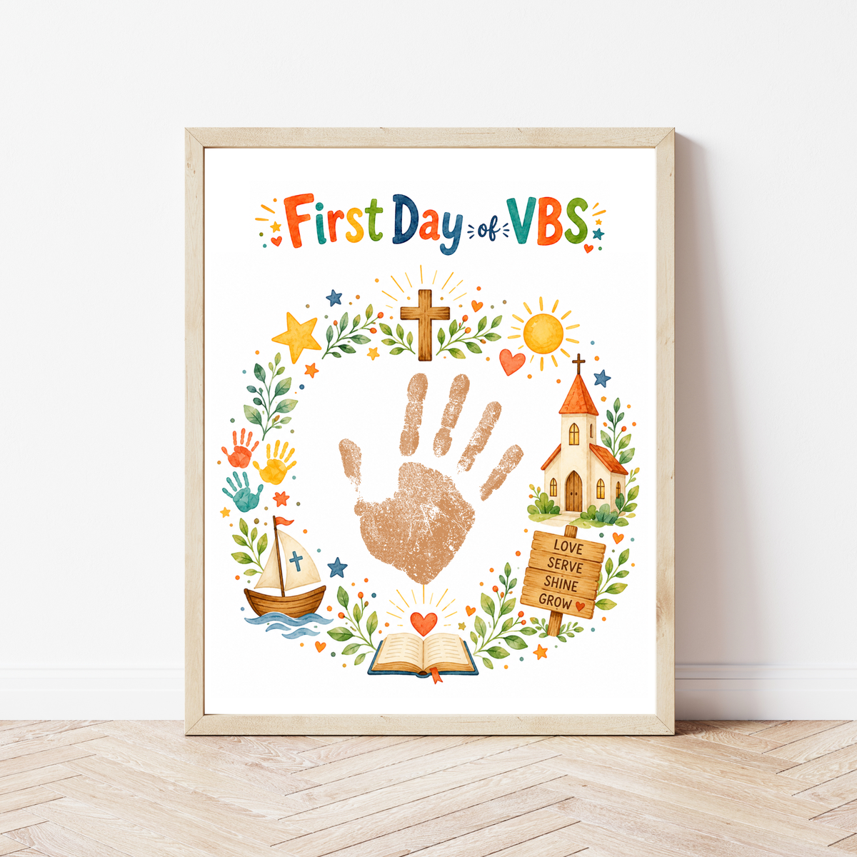First Day of VBS Handprint Craft Printable | Vacation Bible School Keepsake | Christian Summer Church Activity
