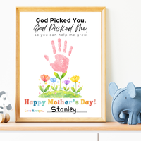 God Picked You God Picked Me Handprint Craft Printable | Christian Mother’s Day Keepsake | Thank You for Helping Me Grow Mom Gift | Kids Faith-Based PDF