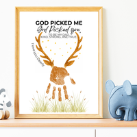 God Picked Me Father’s Day Handprint Craft Printable | Christian Dad Keepsake from Kids | Deer Handprint Art | Faith-Based Preschool DIY Printable