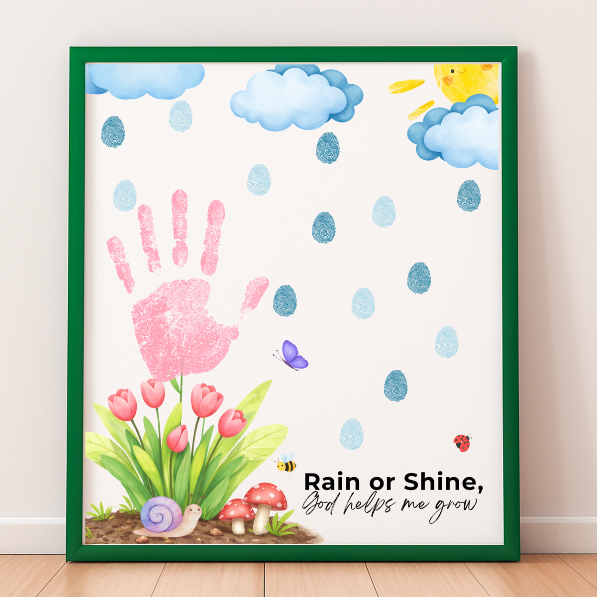 Rain or Shine Handprint Craft Printable | “God Helps Me Grow” Spring Faith-Based Activity | Preschool Christian Keepsake Art PDF