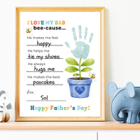 Father’s Day Handprint Craft Printable | I Love My Dad Bee-cause Worksheet | Fill-in-the-Blank Keepsake Gift from Kids | Preschool DIY Art PDF