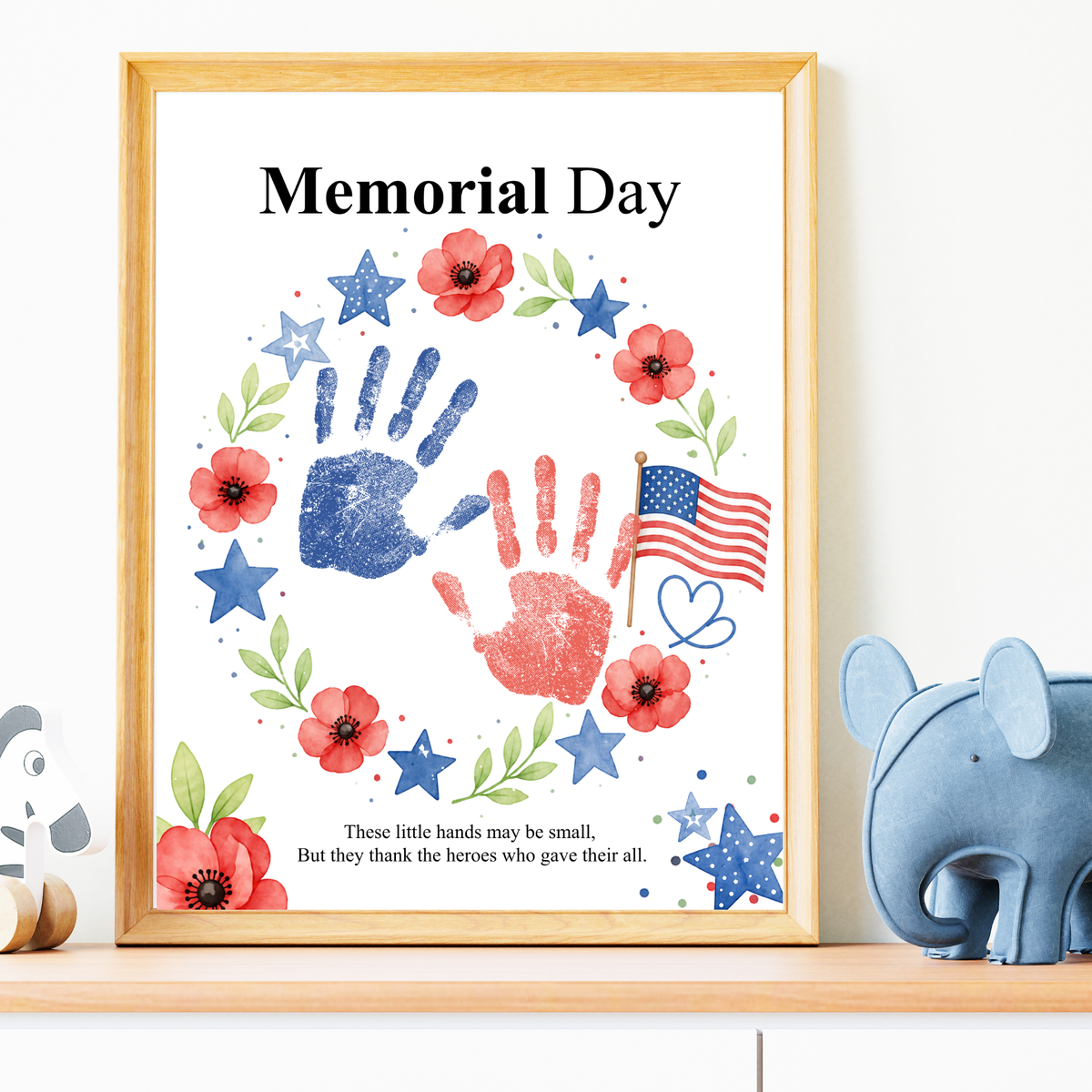 Memorial Day Handprint Wreath Craft Printable | Patriotic Keepsake Art for Kids | Red White Blue Handprint Activity | Preschool Classroom PDF