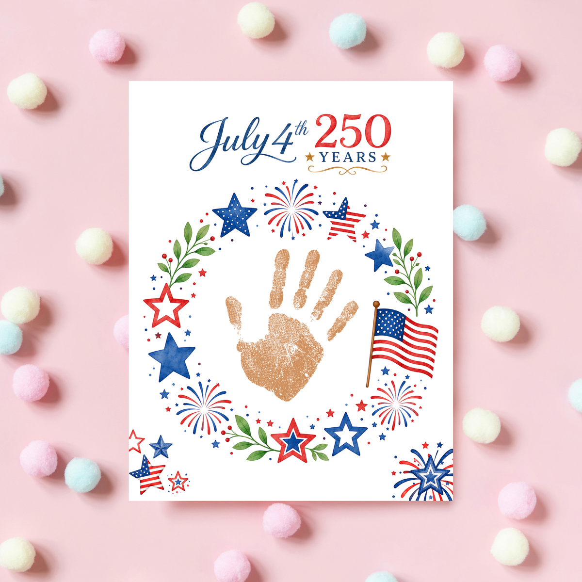 July 4th 250 Years Handprint Craft Printable, Patriotic Independence Day Keepsake Activity for Kids, America 250 Celebration
