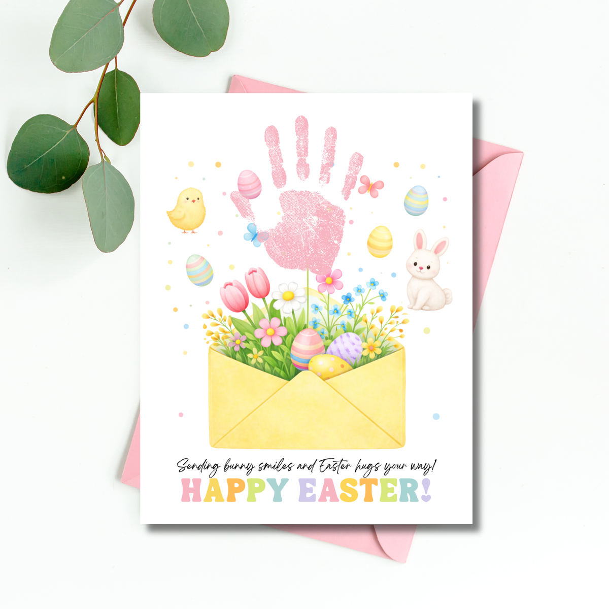 Easter Handprint Craft Printable | Bunny & Chick Flower Envelope Keepsake | Preschool Fine Motor Spring Activity PDF