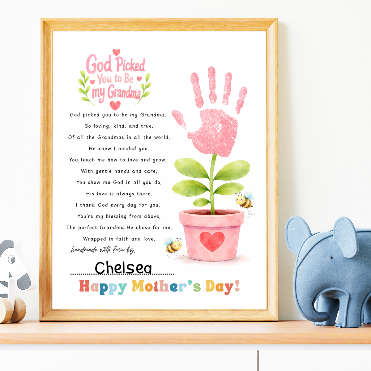 God Picked You to Be Our Grandma Handprint Craft Printable | Christian Mother’s Day Gift for Grandma | Flower Keepsake from Grandkids | Faith Based Grandma Gift