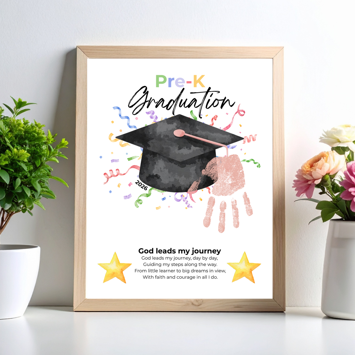 Christian Pre-K Graduation Handprint Craft Printable | Graduation Keepsake | God Leads My Journey Preschool Graduation Art | End of Year DIY PDF