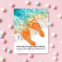 God Made the Ocean, Wide and Blue Footprint Craft Printable | Christian Beach Keepsake | Summer Footprint Art for Kids