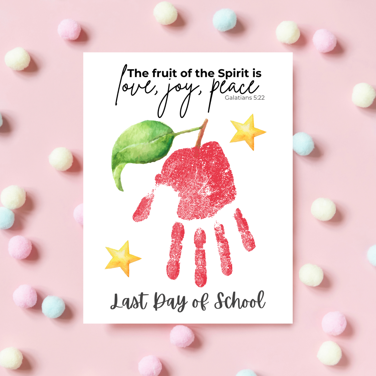 Fruit of the Spirit Apple Handprint Craft Printable | First & Last Day of School Keepsake | Christian Back to School Activity