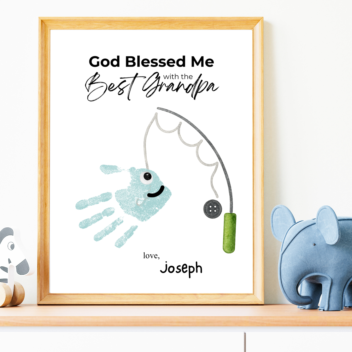 Christian Grandpa Handprint Craft Printable | God Blessed Me with the Best Grandpa Gift | Father’s Day or Birthday Keepsake | Fishing DIY