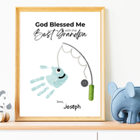 Christian Grandpa Handprint Craft Printable | God Blessed Me with the Best Grandpa Gift | Father’s Day or Birthday Keepsake | Fishing DIY