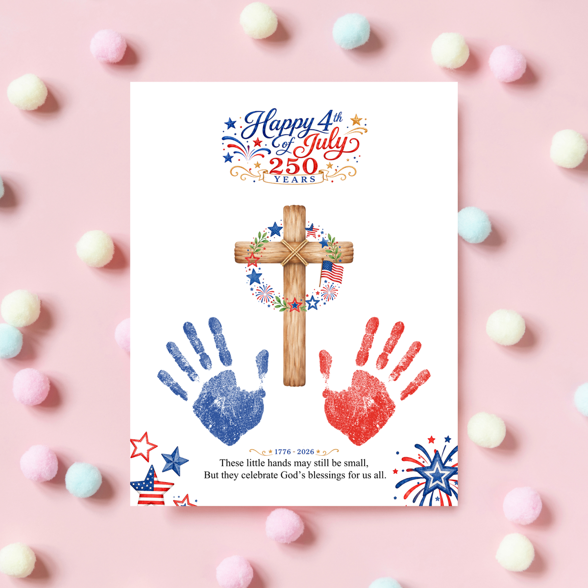 Christian July 4th Handprint Craft Printable, America 250 Faith-Based Patriotic Keepsake Activity for Kids