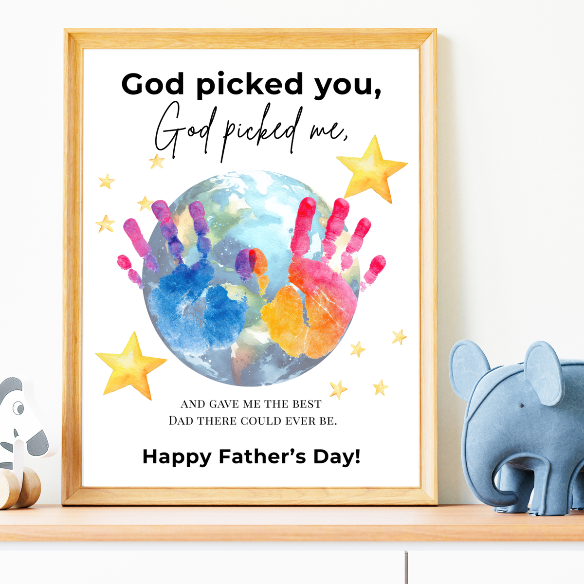 Christian Father’s Day Globe Handprint Craft Printable | God Picked You Dad Keepsake | Kids Handprint Art Gift | Preschool DIY PDF