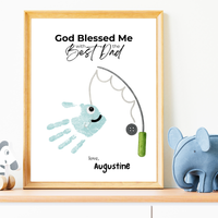 Christian Father’s Day Handprint Craft | God Blessed Me with the Best Dad Printable | Dad Birthday Gift from Kids | Fishing Keepsake DIY