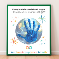 Autism Acceptance Month Handprint Craft Printable | Every Brain is Special and Bright | Classroom Autism Awareness Activity | Preschool Keepsake PDF