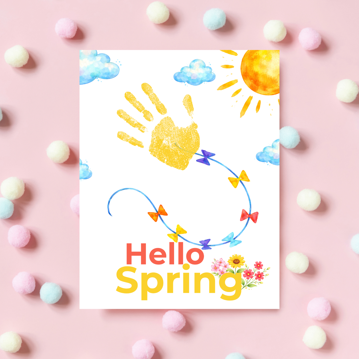 Hello Spring Handprint Kite Craft Printable with Kite | Spring Preschool Activity | Kids Seasonal Art Project | Classroom Spring Keepsake PDF