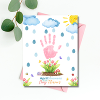 April Showers Bring May Flowers Handprint Craft Printable | Spring Preschool Activity | Fingerprint Raindrop Art | Kids Seasonal Keepsake PDF