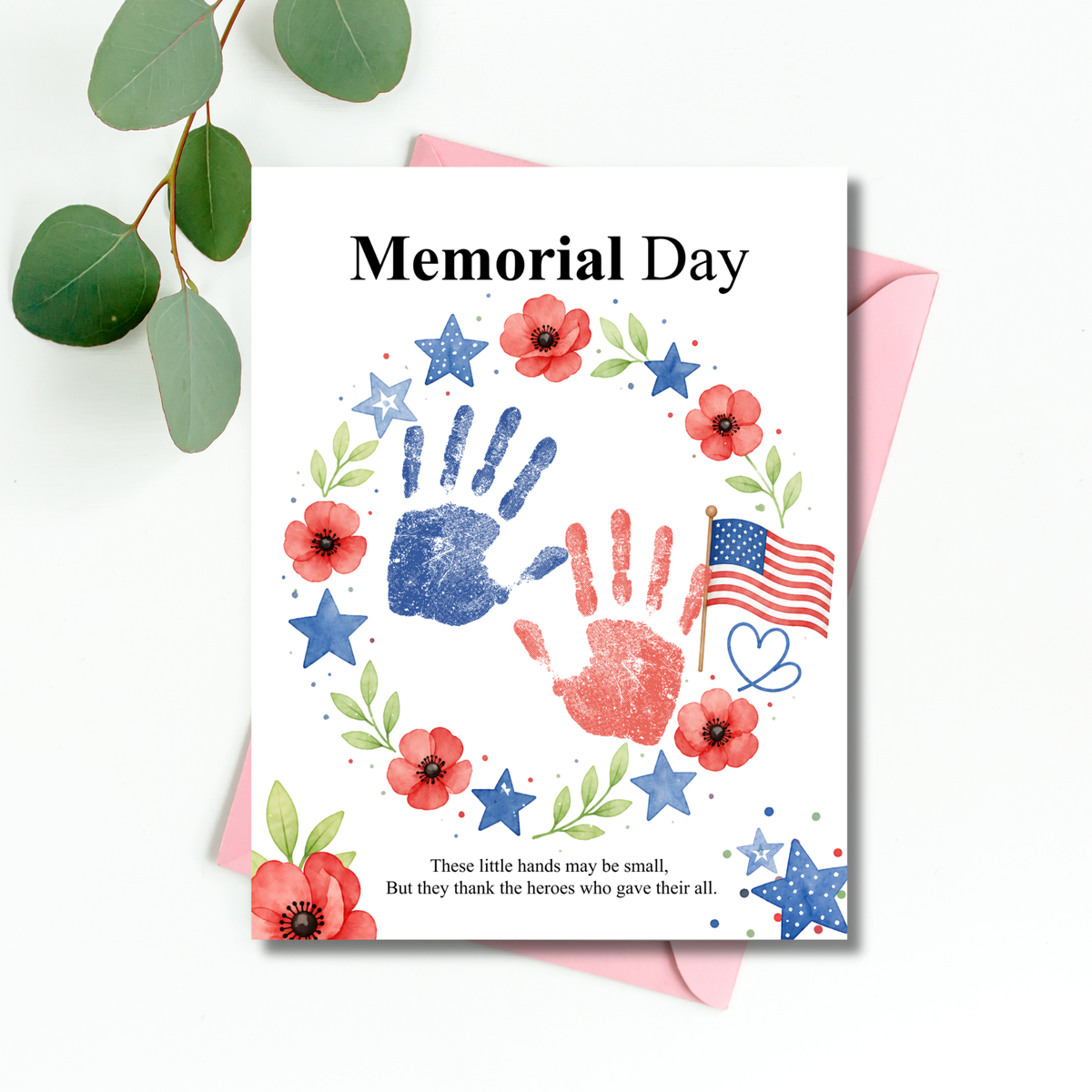 Memorial Day Handprint Wreath Craft Printable | Patriotic Keepsake Art for Kids | Red White Blue Handprint Activity | Preschool Classroom PDF