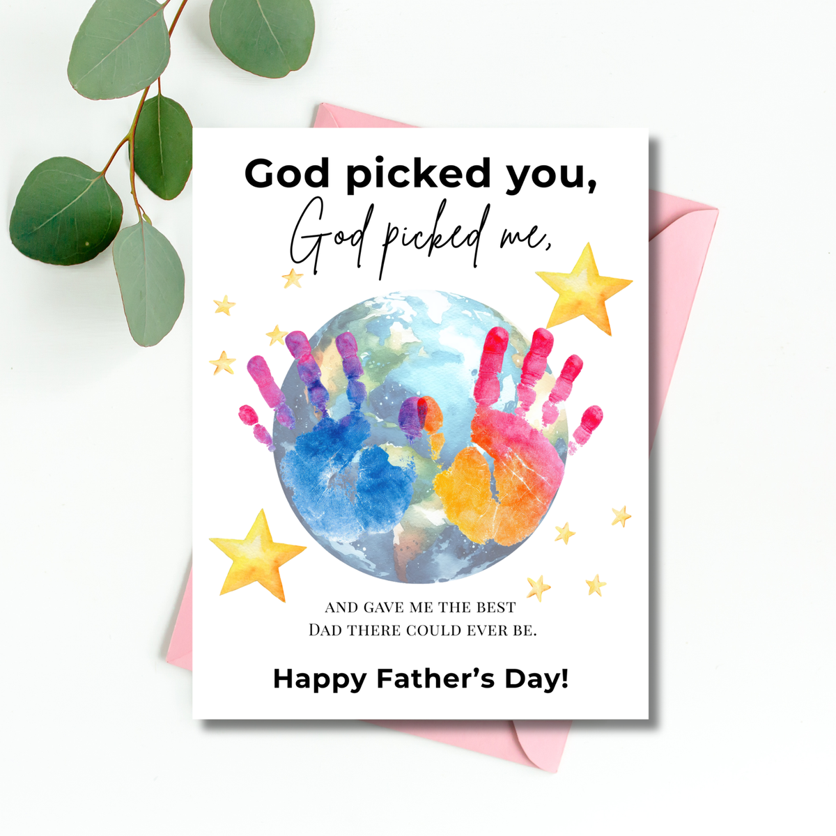 Christian Father’s Day Globe Handprint Craft Printable | God Picked You Dad Keepsake | Kids Handprint Art Gift | Preschool DIY PDF
