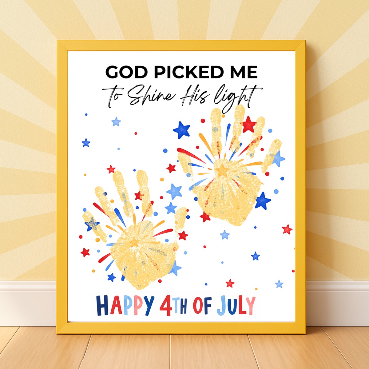 Christian 4th of July Handprint Craft Printable | God Picked Me to Shine His Light | Faith-Based Independence Day Keepsake for Kids
