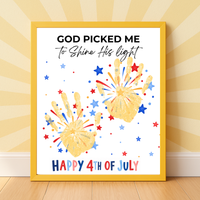 Christian 4th of July Handprint Craft Printable | God Picked Me to Shine His Light | Faith-Based Independence Day Keepsake for Kids