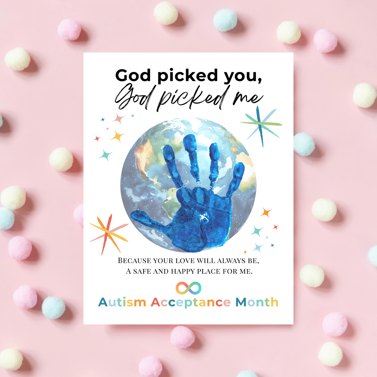 Autism Acceptance Month Handprint Craft Printable | “God Picked You, God Picked Me” Faith-Based Inclusion Activity | Christian Kids Art PDF