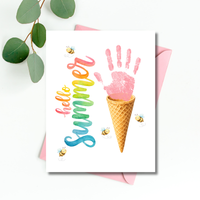 Hello Summer Ice Cream Cone Handprint Craft Printable | Summer Keepsake Activity for Kids | Preschool, Daycare & Kindergarten Summer Art