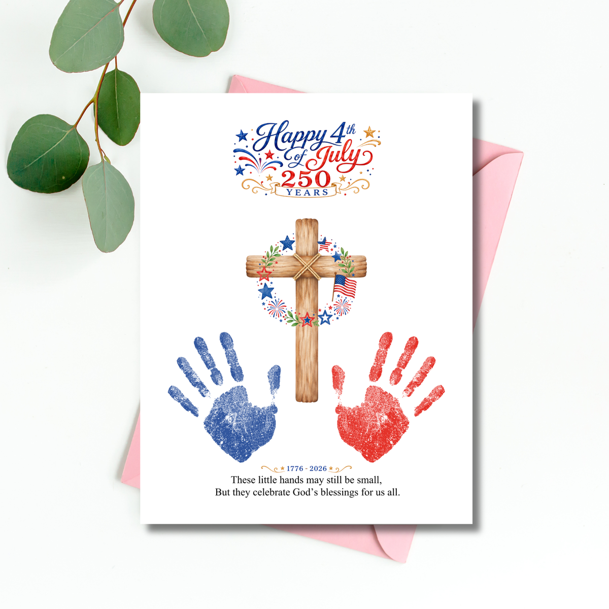 Christian July 4th Handprint Craft Printable, America 250 Faith-Based Patriotic Keepsake Activity for Kids