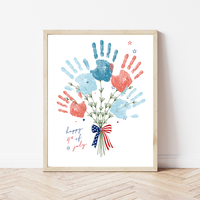 Patriotic Handprint Bouquet Craft Printable | 4th of July Handprint Flowers | Happy Independence Day Keepsake | America 250 Kids Activity
