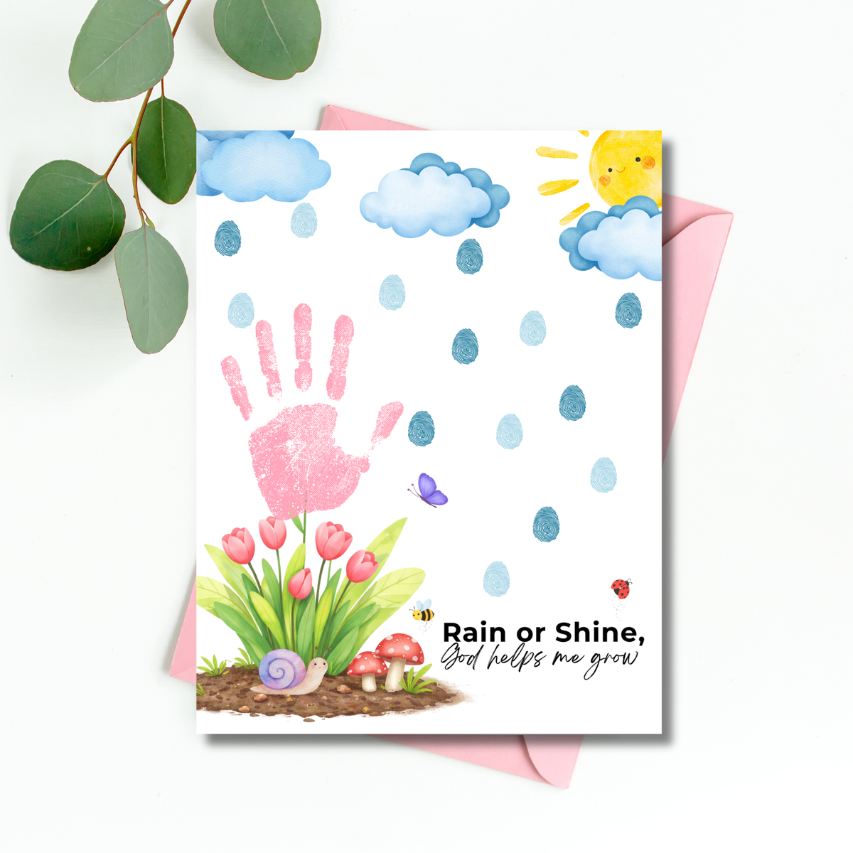 Rain or Shine Handprint Craft Printable | “God Helps Me Grow” Spring Faith-Based Activity | Preschool Christian Keepsake Art PDF