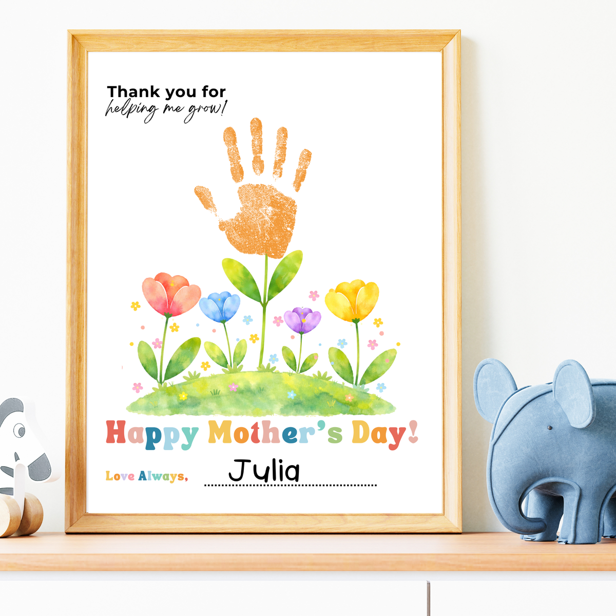 Mother’s Day Handprint Flower Craft Printable | Thank You for Helping Me Grow Keepsake | Preschool DIY Mom Gift | Floral Mother’s Day PDF