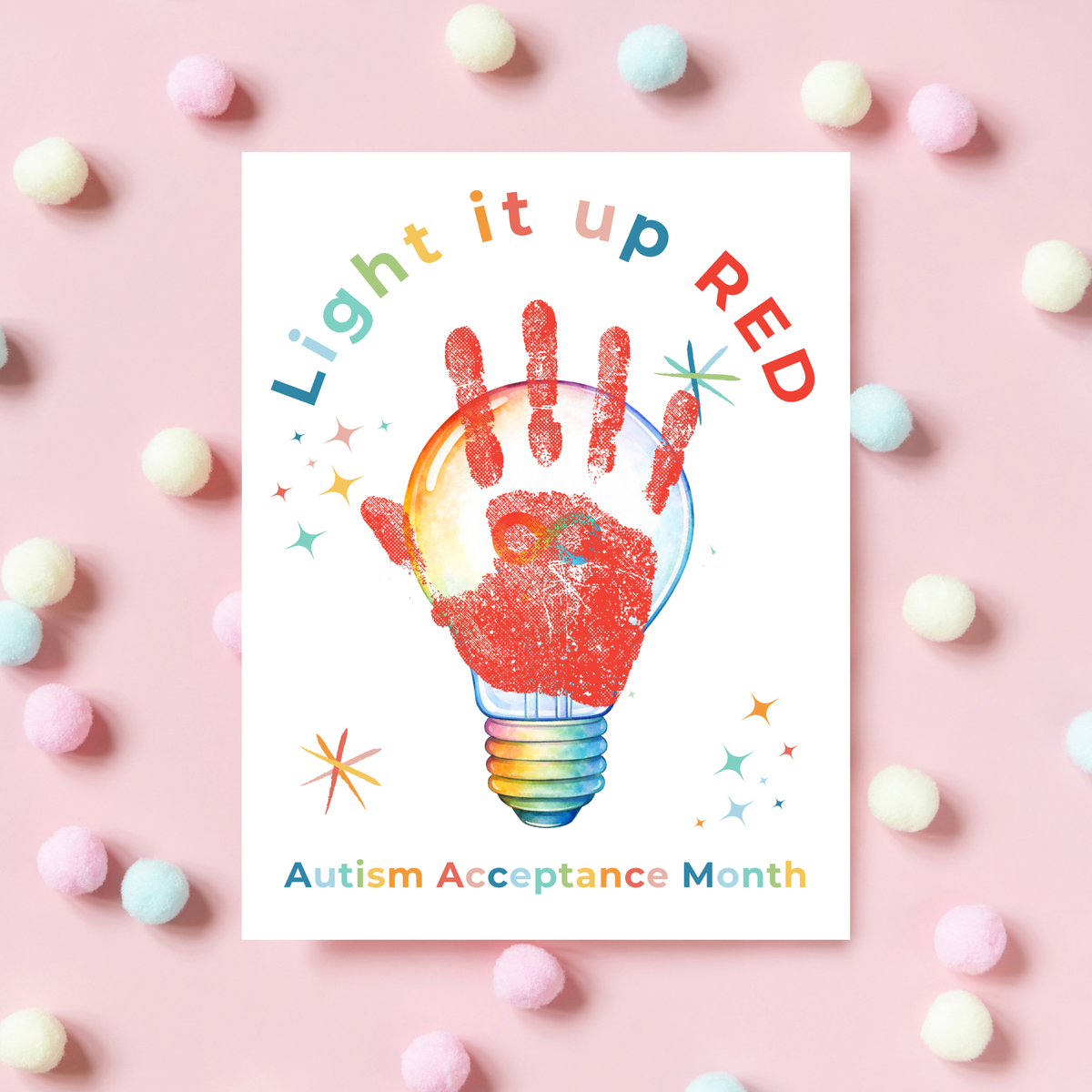 Autism Acceptance Month “Light It Up Red” Handprint Craft Printable | Autism Awareness Classroom Activity | Kids Inclusion Art PDF