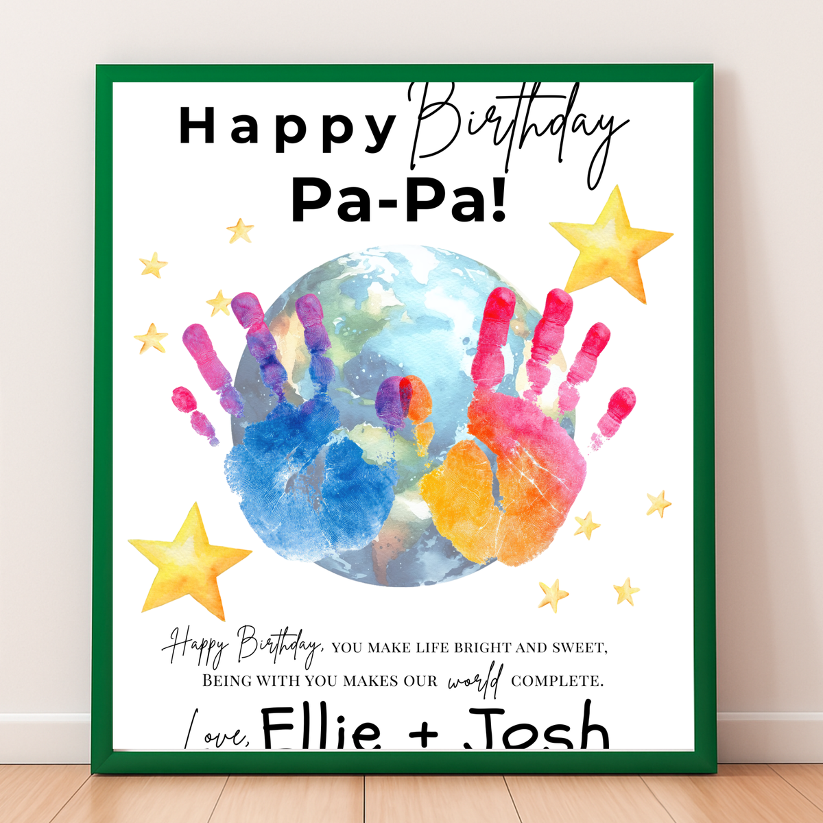 PaPa Birthday Handprint Craft Printable | Happy Birthday Pa-Pa Keepsake from Kids | Grandpa Birthday Gift | 1 or 2 Handprints | Kids DIY Art PDF
