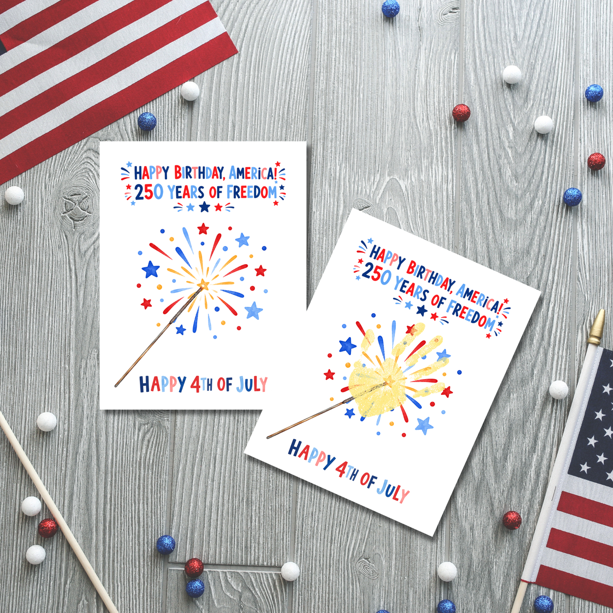 Happy Birthday, America! 250 Years of Freedom Handprint Sparkler Craft Printable | Christian 4th of July Keepsake