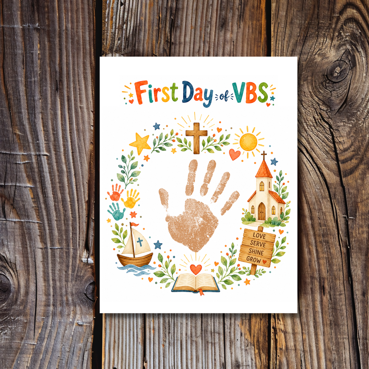 First Day of VBS Handprint Craft Printable | Vacation Bible School Keepsake | Christian Summer Church Activity