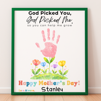 God Picked You God Picked Me Handprint Craft Printable | Christian Mother’s Day Keepsake | Thank You for Helping Me Grow Mom Gift | Kids Faith-Based PDF