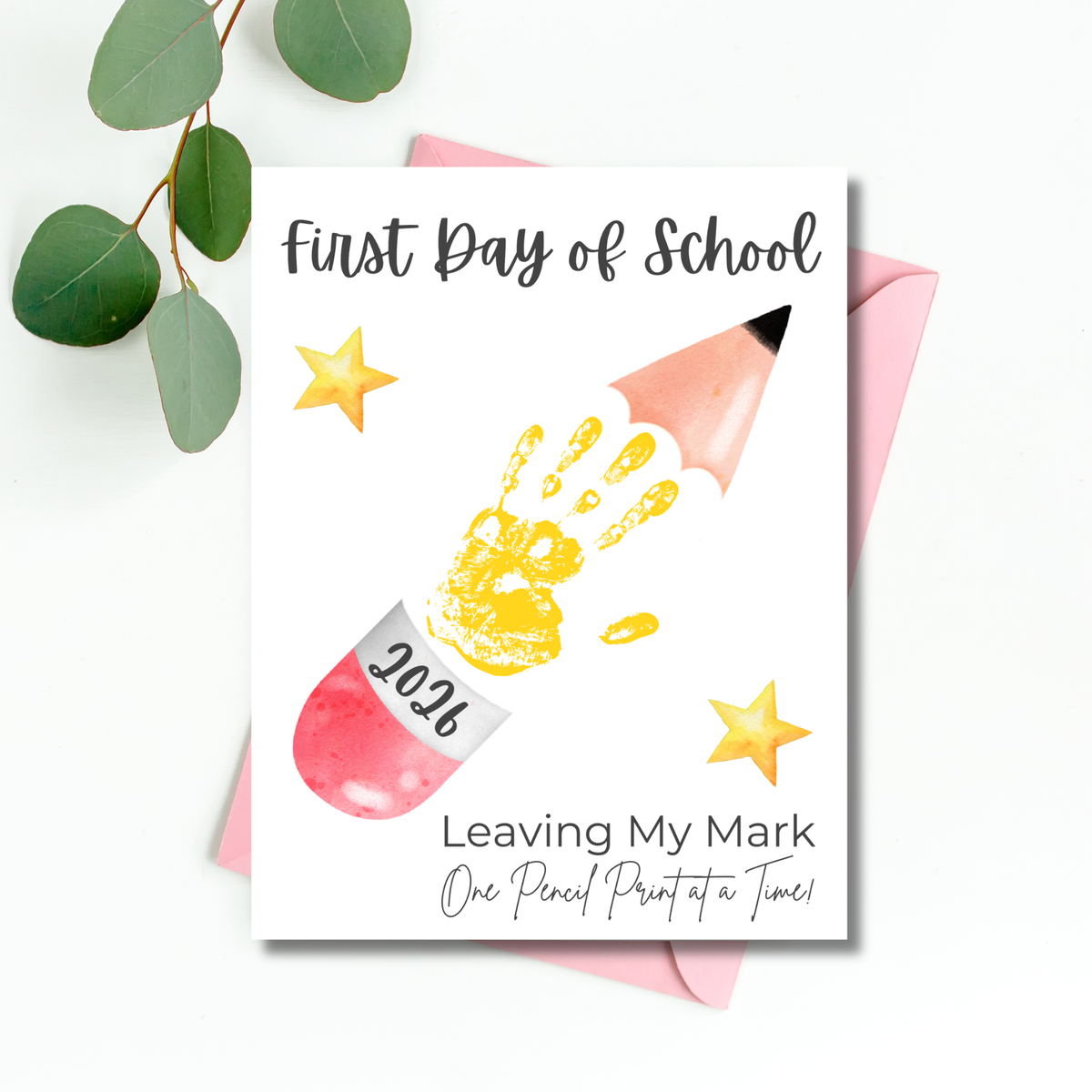 First Day of School Pencil Handprint Craft Printable | Back to School Keepsake Art | Leaving My Mark School Sign 2026 | Preschool DIY Handprint PDF