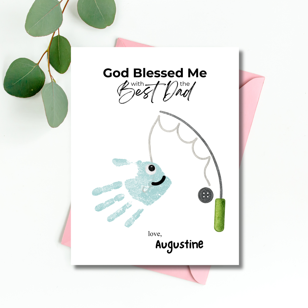 Christian Father’s Day Handprint Craft | God Blessed Me with the Best Dad Printable | Dad Birthday Gift from Kids | Fishing Keepsake DIY