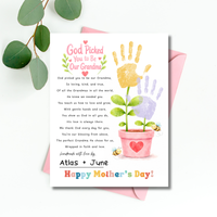 God Picked You to Be Our Grandma Handprint Craft Printable | Christian Mother’s Day Gift for Grandma | Flower Keepsake from Grandkids | Faith Based Grandma Gift