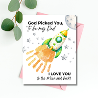 God Picked You to Be My Dad Rocket Handprint Craft Printable, Father’s Day Space Keepsake Gift from Kids