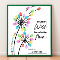 Mother’s Day Fingerprint Craft Printable | I Couldn’t Wish for a Better Mom Keepsake | Preschool DIY Mom Gift | Dandelion Fingerprint Art PDF