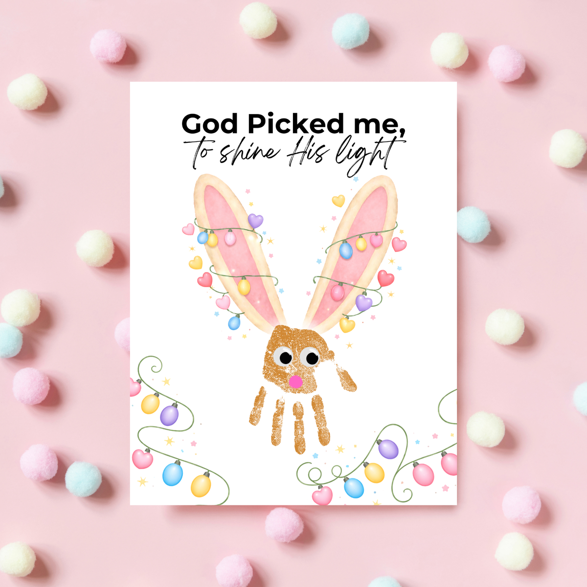 Christian Easter Handprint Craft Printable | “God Picked Me to Shine His Light” Bunny Keepsake | Faith-Based Kids Art Activity PDF