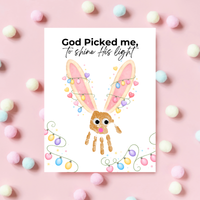 Christian Easter Handprint Craft Printable | “God Picked Me to Shine His Light” Bunny Keepsake | Faith-Based Kids Art Activity PDF