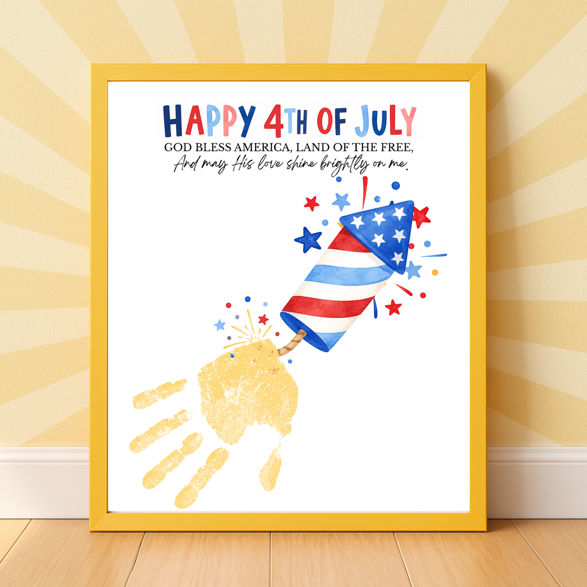 Christian 4th of July Firecracker Handprint Craft Printable | God Bless America Handprint Art | Faith-Based Independence Day Keepsake for Kids