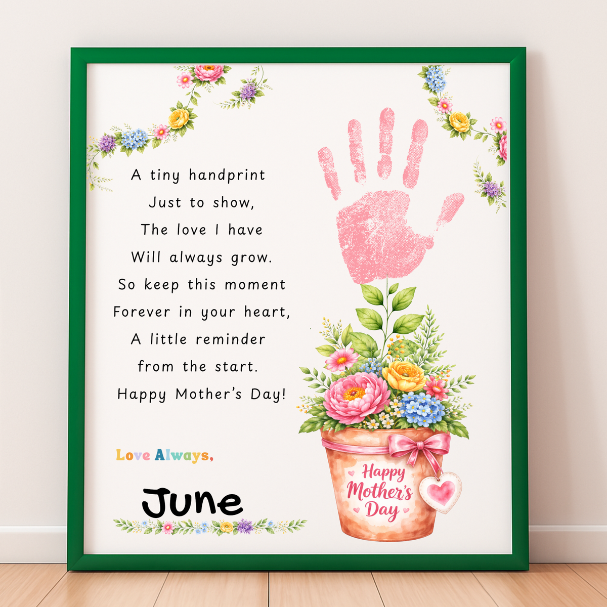 Mother’s Day Handprint Flower Pot Craft Printable | Keepsake Gift for Mom from Kids | Preschool DIY Handprint Art PDF | Happy Mother’s Day Craft