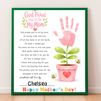 God Picked You to Be My Mom Handprint Craft Printable | Christian Mother’s Day Keepsake | Faith-Based Mom Gift from Kids | Preschool DIY PDF