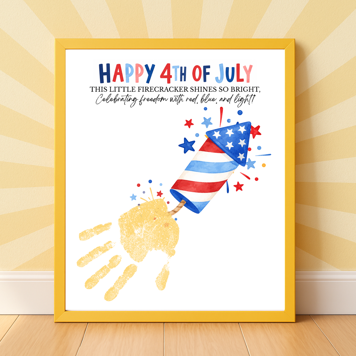 Happy 4th of July Firecracker Handprint Craft Printable | Patriotic Firecracker Handprint Art | Independence Day Keepsake Activity for Kids