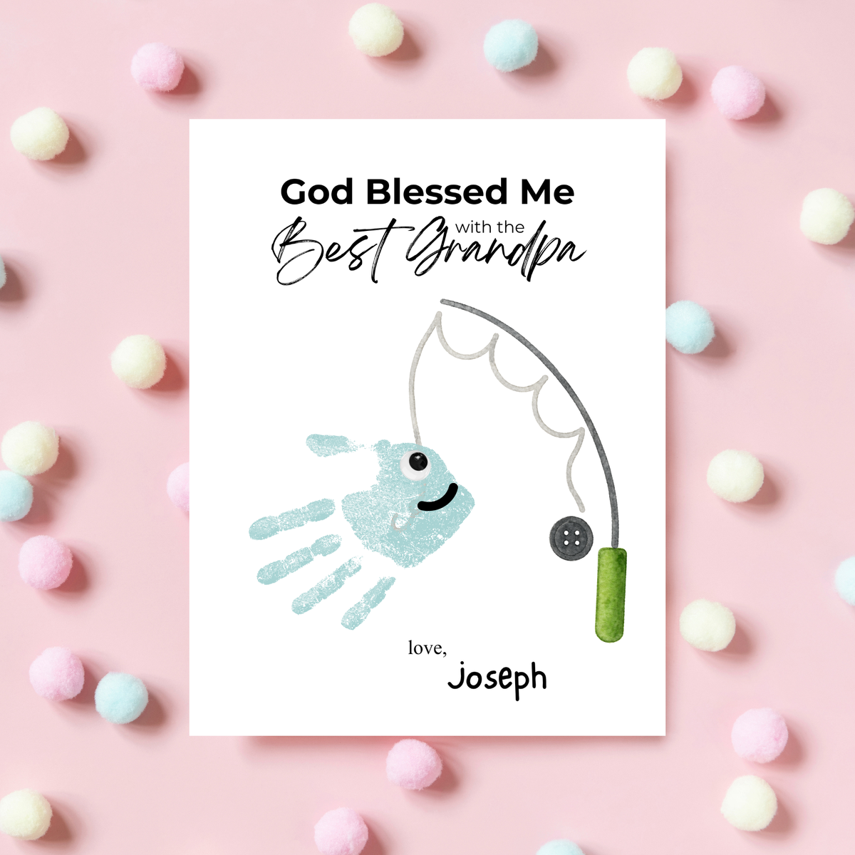 Christian Grandpa Handprint Craft Printable | God Blessed Me with the Best Grandpa Gift | Father’s Day or Birthday Keepsake | Fishing DIY